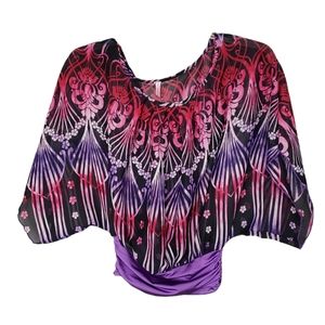 Sheer Batwing Sleeve Cropped Top With Ruched Waist